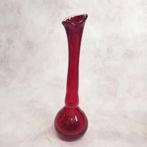 Viking Art Glass 10.75" Tall Vase Swung‎ Ruby Red Test Tube Vintage c1970s